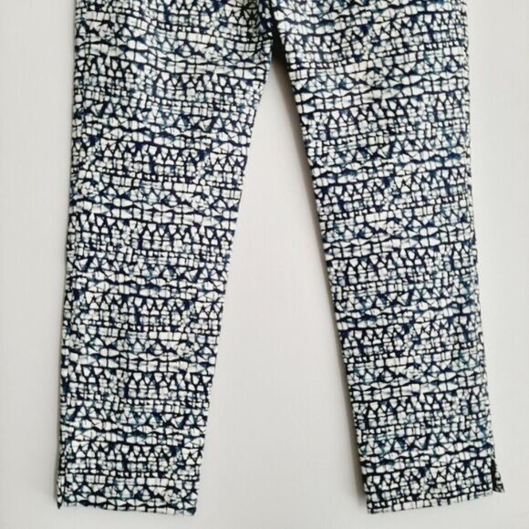 TORY BURCH / Slim Crop Ponte Pants Blue Tribal Print Sz XS - Picture 8 of 11